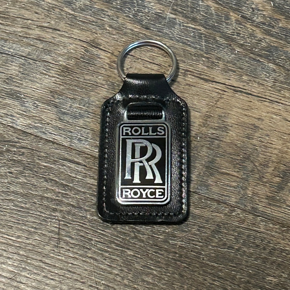 Vintage Rolls Royce Black Leather Keychain Made in England Real Hide RR Logo